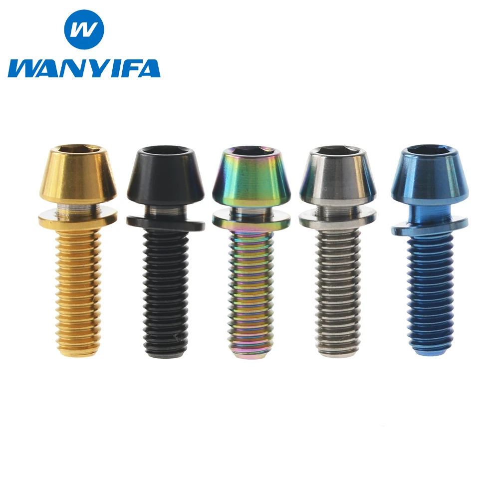 Wanyifa 6Pcs Titanium Ti M5 M6 x 16 18 20 25mm Allen Hex Tapered Head Bolts With Washer Screw For Bicycle Stem