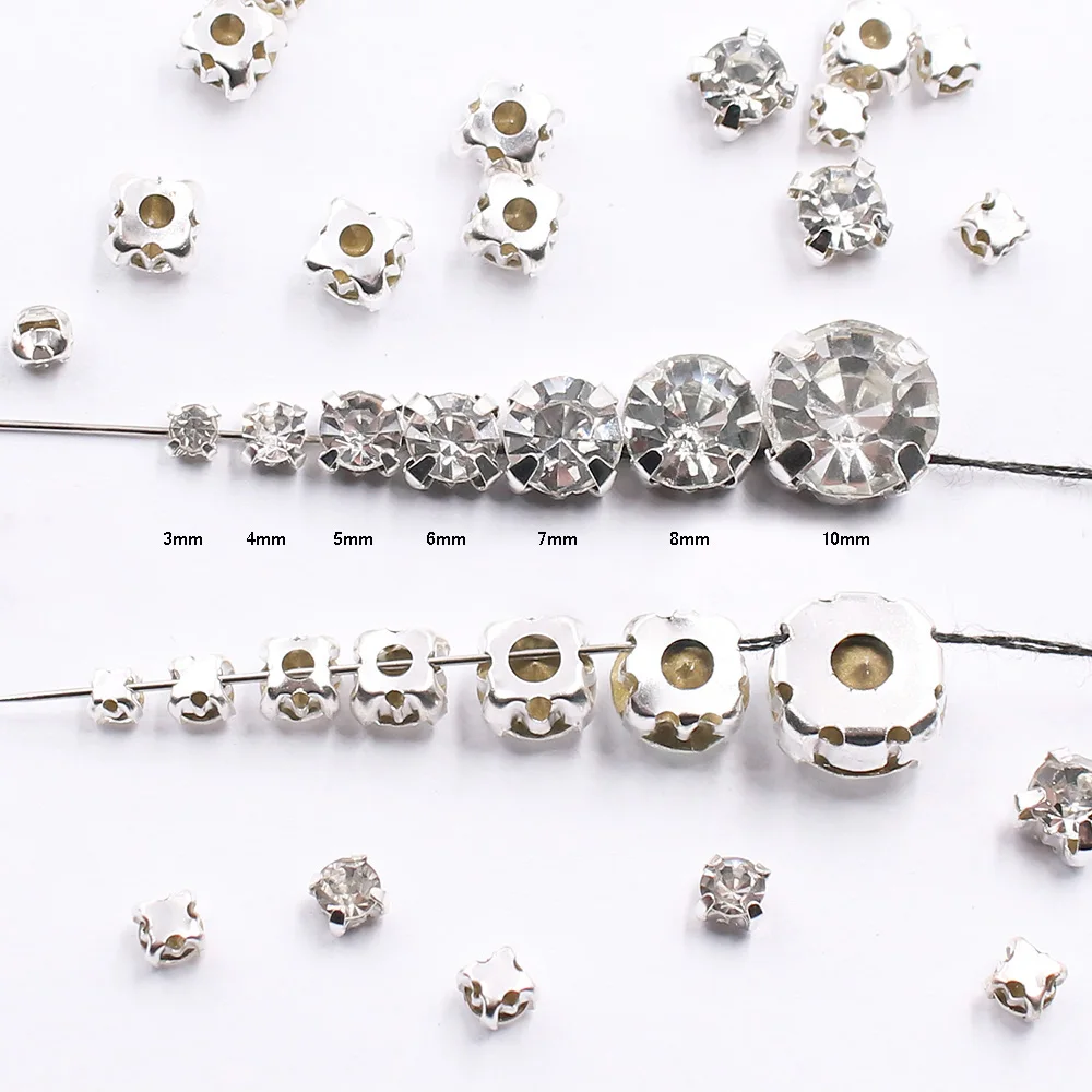 3mm-8mm Claw Cup Sewing Rhinestones Strass Flatback Crystas Stones Silver Base Sew On Rhinestones For Clothes Needlework Gems