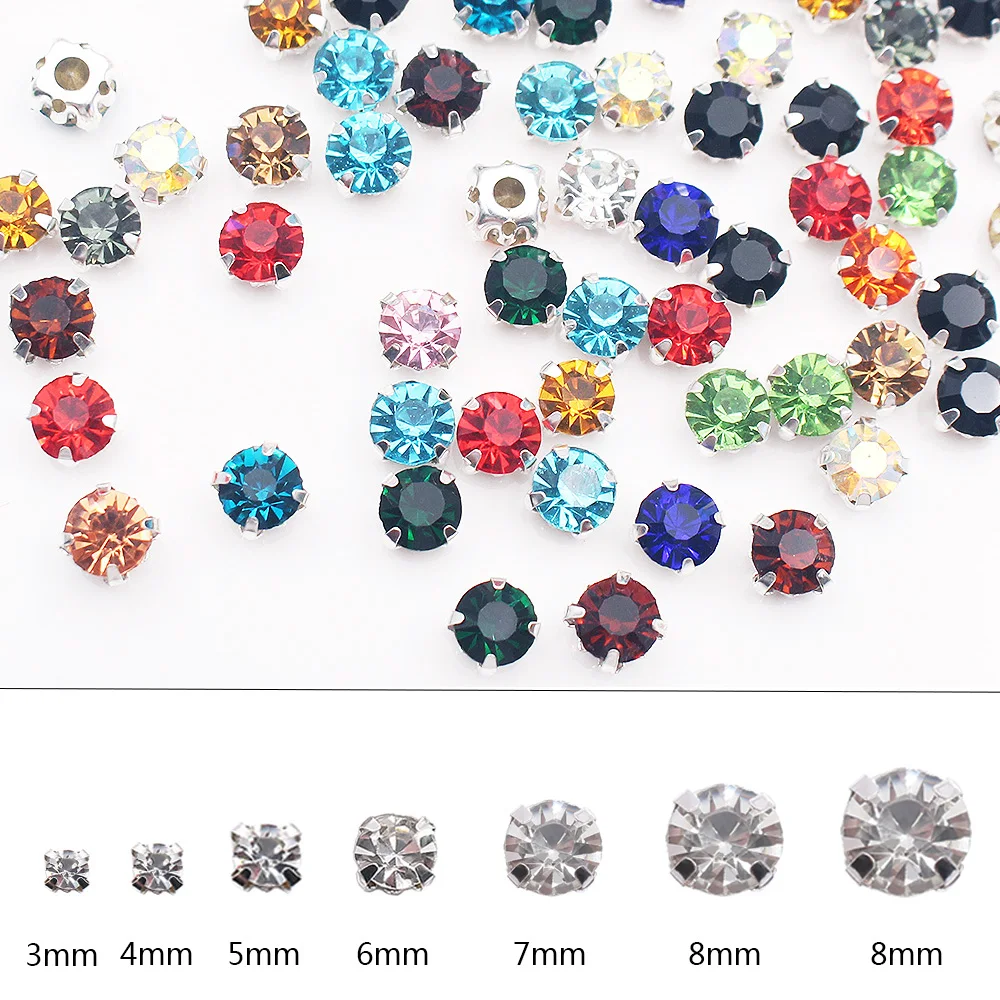 3mm-8mm Claw Cup Sewing Rhinestones Strass Flatback Crystas Stones Silver Base Sew On Rhinestones For Clothes Needlework Gems