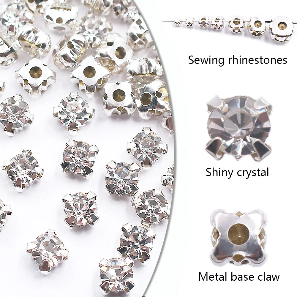 3mm-8mm Claw Cup Sewing Rhinestones Strass Flatback Crystas Stones Silver Base Sew On Rhinestones For Clothes Needlework Gems