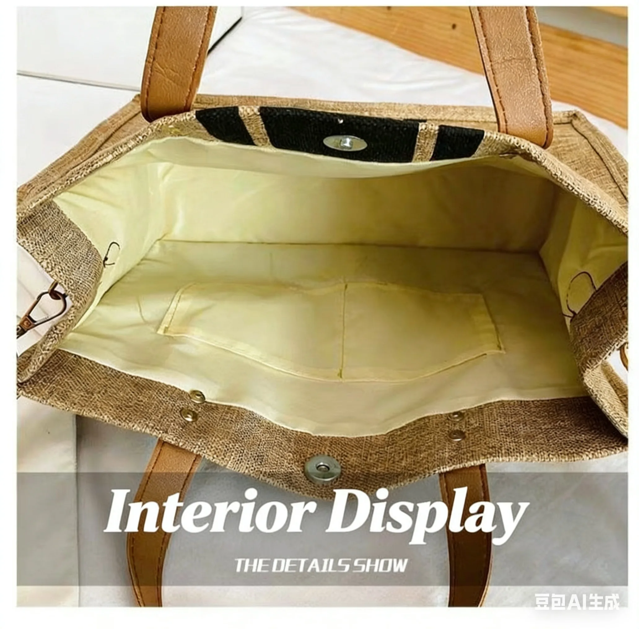 Women Korean Striped Canvas Bag Large Capacity Shoulder Handbag Office Briefcase