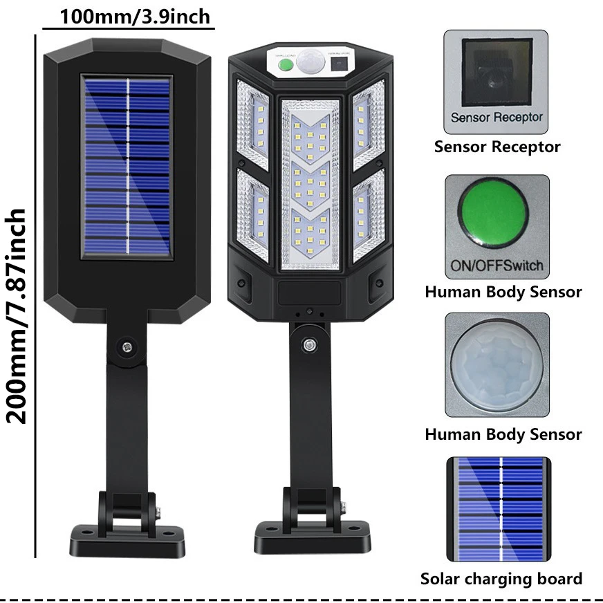 Powerful LED Solar Outdoor Led Courtyard Wall Lamp Rechargeable Human Body Induction Garden Terrace Garage Door Street Lighting