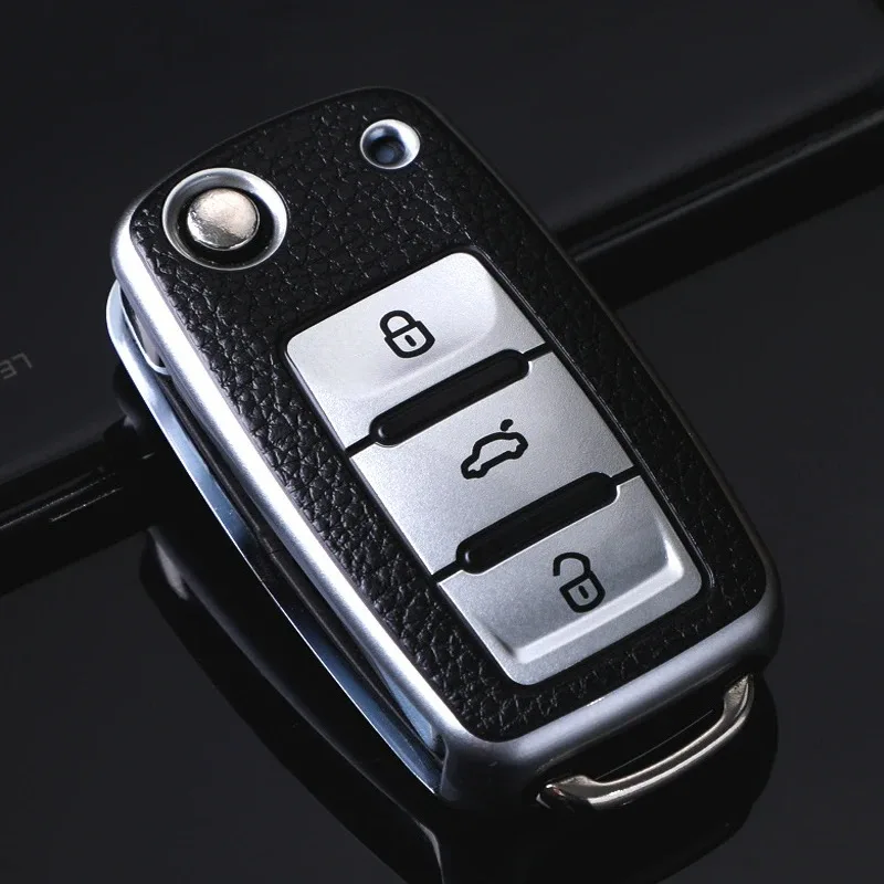 Leather TPU Car Key Case Car Key Full Cover Protection Bag for VW Volkswagen Polo Tiguan Passat Golf Jetta Lavida Skoda Octavia