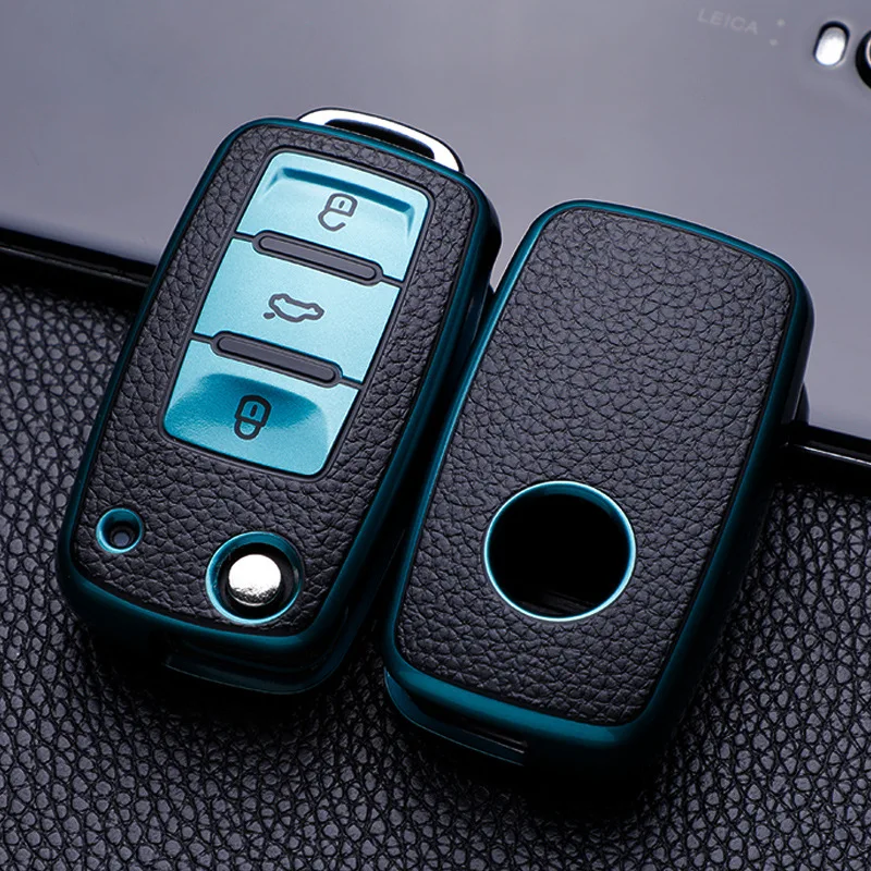 Leather TPU Car Key Case Car Key Full Cover Protection Bag for VW Volkswagen Polo Tiguan Passat Golf Jetta Lavida Skoda Octavia