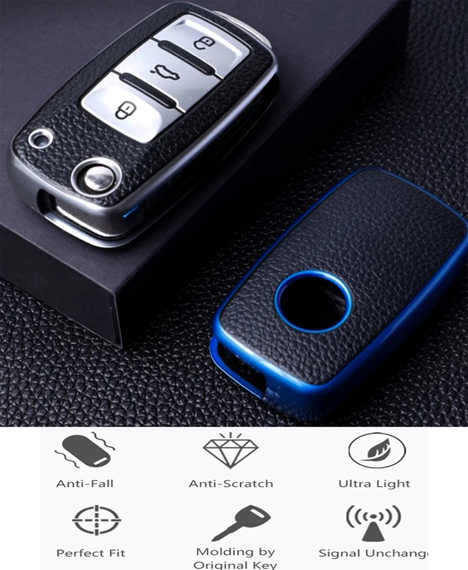 Leather TPU Car Key Case Car Key Full Cover Protection Bag for VW Volkswagen Polo Tiguan Passat Golf Jetta Lavida Skoda Octavia