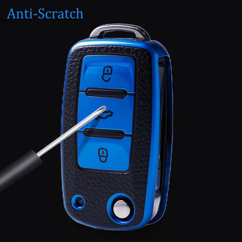 Leather TPU Car Key Case Car Key Full Cover Protection Bag for VW Volkswagen Polo Tiguan Passat Golf Jetta Lavida Skoda Octavia