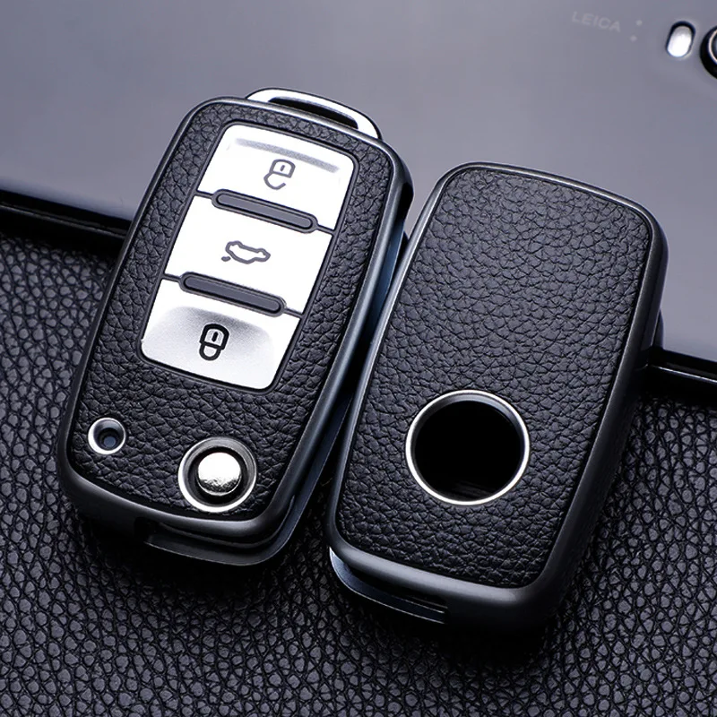 Leather TPU Car Key Case Car Key Full Cover Protection Bag for VW Volkswagen Polo Tiguan Passat Golf Jetta Lavida Skoda Octavia