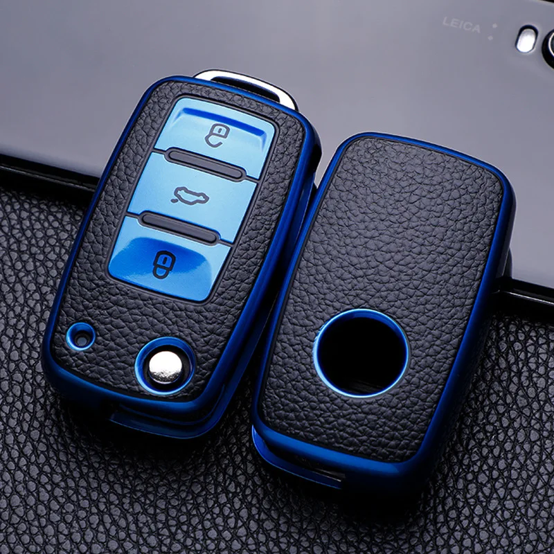 Leather TPU Car Key Case Car Key Full Cover Protection Bag for VW Volkswagen Polo Tiguan Passat Golf Jetta Lavida Skoda Octavia