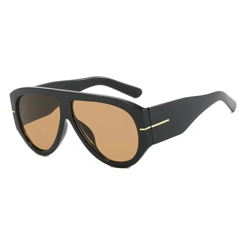 Luxury Brand Retro Big Frame Oval Women Sunglasses Black Tea Color Square Pilot Shades UV400 Cool Men Oversized Sun Glasses