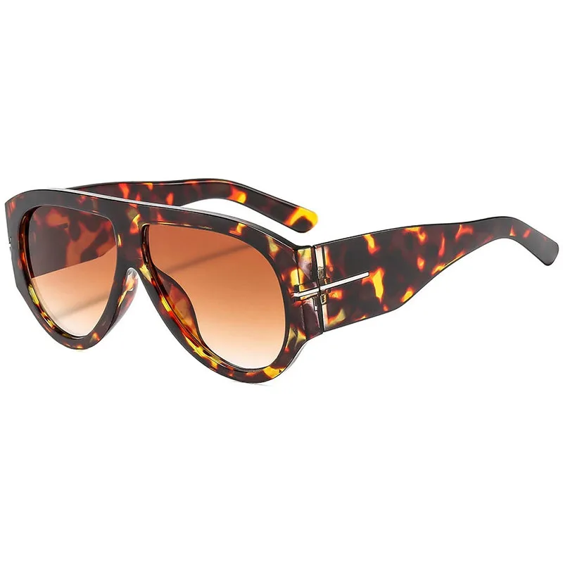 Luxury Brand Retro Big Frame Oval Women Sunglasses Black Tea Color Square Pilot Shades UV400 Cool Men Oversized Sun Glasses