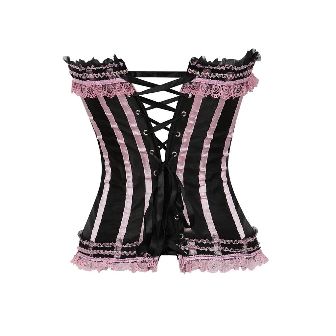 Sexy Satin Overbust Corset Top Lace Bowknot Decorated Clubwear Showgirl Body Shaper Plus Size