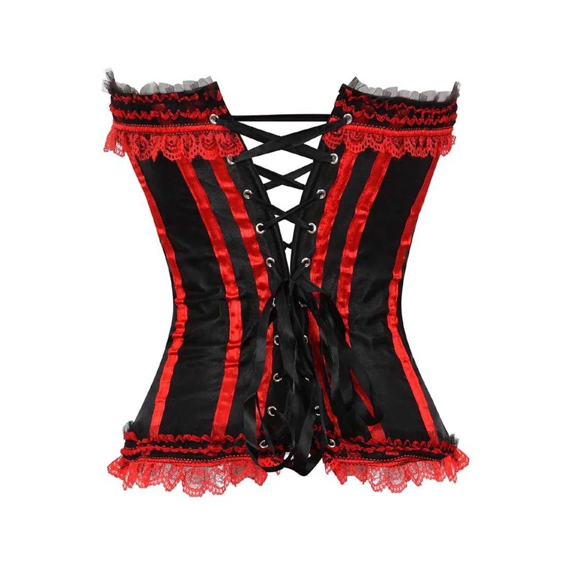Sexy Satin Overbust Corset Top Lace Bowknot Decorated Clubwear Showgirl Body Shaper Plus Size
