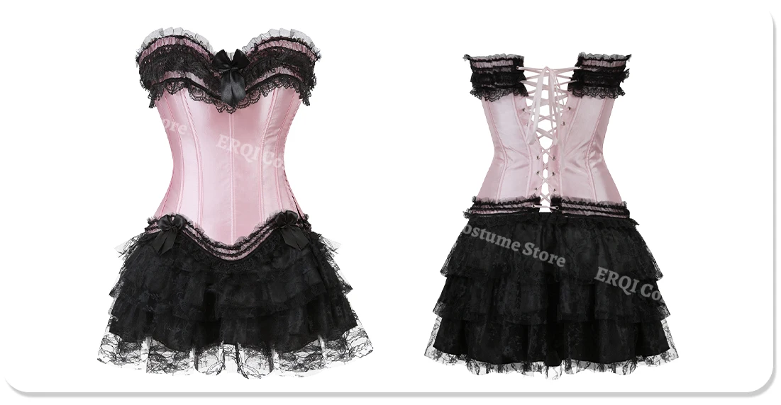 Sexy Satin Overbust Corset Top Lace Bowknot Decorated Clubwear Showgirl Body Shaper Plus Size