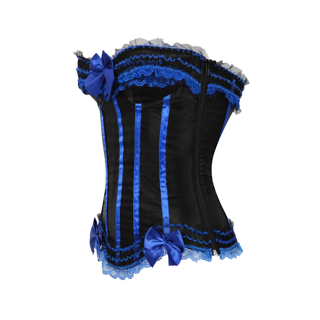 Sexy Satin Overbust Corset Top Lace Bowknot Decorated Clubwear Showgirl Body Shaper Plus Size