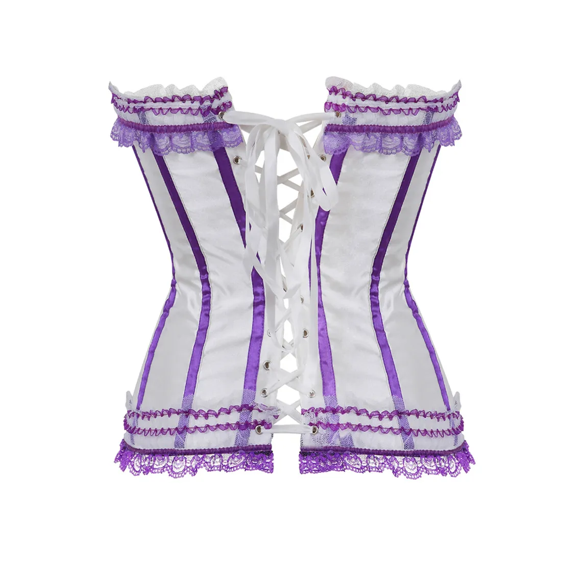 Sexy Satin Overbust Corset Top Lace Bowknot Decorated Clubwear Showgirl Body Shaper Plus Size