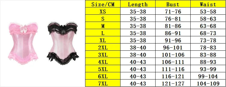 Sexy Satin Overbust Corset Top Lace Bowknot Decorated Clubwear Showgirl Body Shaper Plus Size