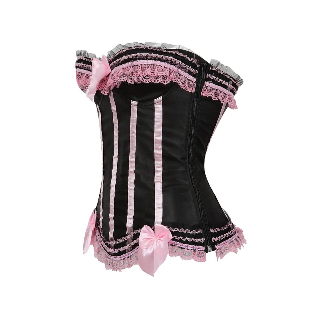 Sexy Satin Overbust Corset Top Lace Bowknot Decorated Clubwear Showgirl Body Shaper Plus Size