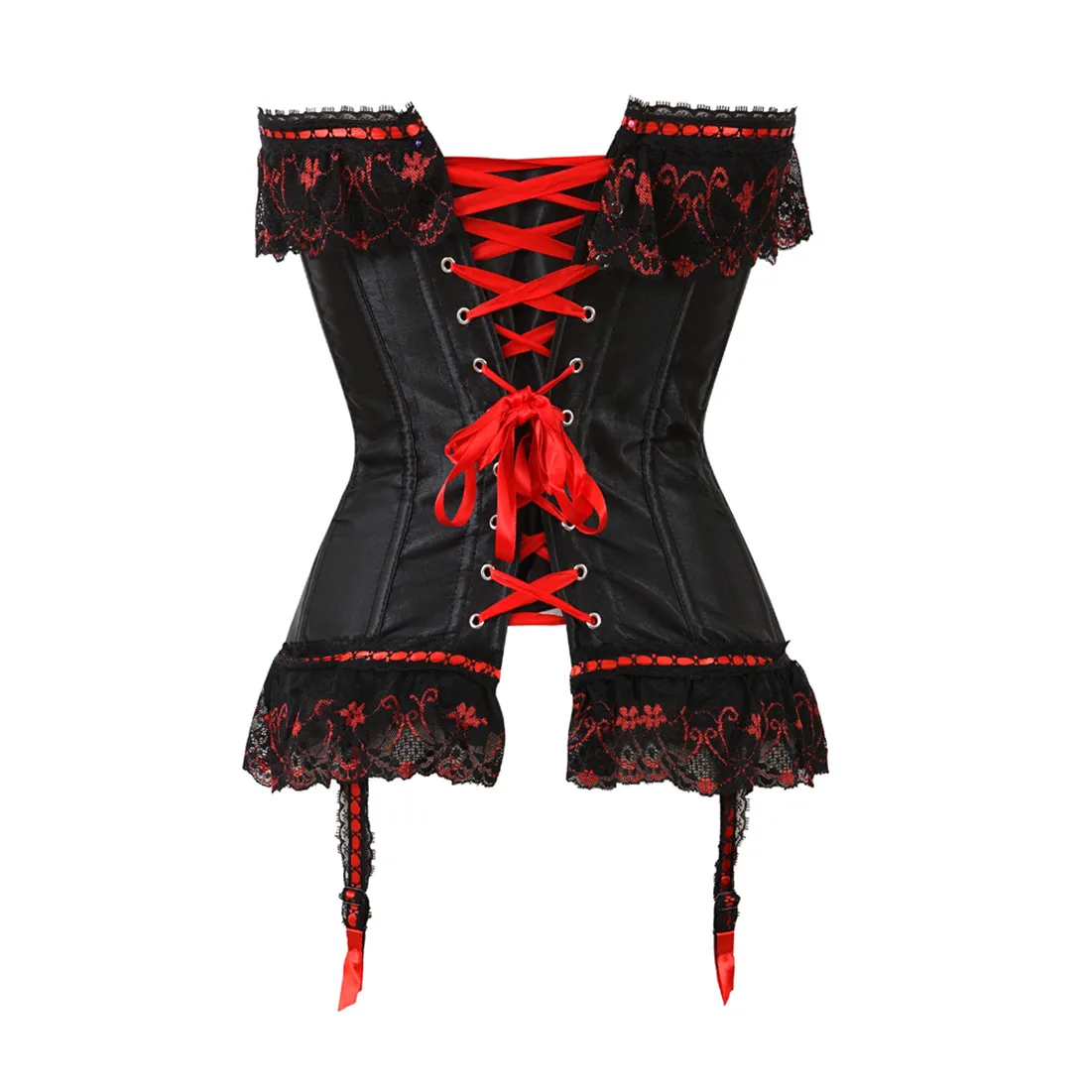 Sexy Satin Overbust Corset Top Lace Bowknot Decorated Clubwear Showgirl Body Shaper Plus Size