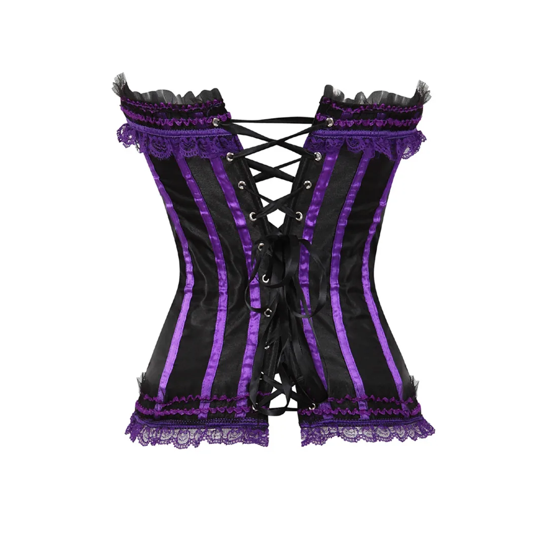 Sexy Satin Overbust Corset Top Lace Bowknot Decorated Clubwear Showgirl Body Shaper Plus Size