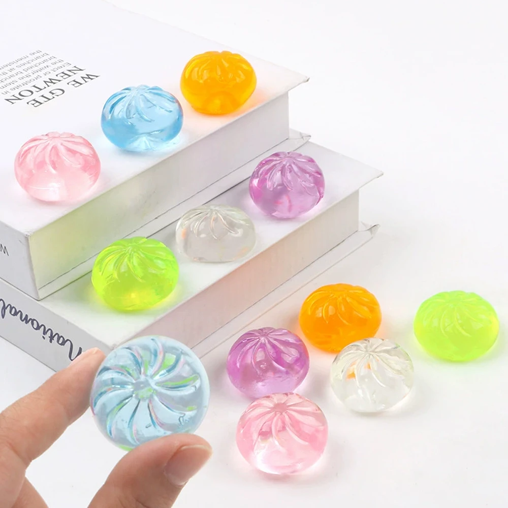 5Pcs Mini Dumplings with Steamer Bun Squeezable Toys Set Soft Stress Relief Crystal Squishy Fidget Sensory Toy Party Favors Gift