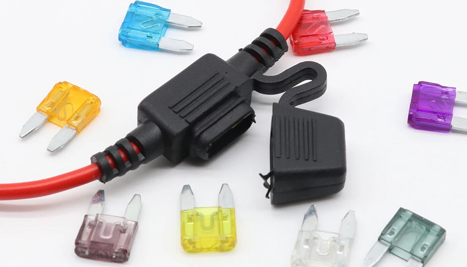 2pcs Waterproof Mini Small Medium In-Line Auto Fuse Holder 16AWG + 2pcs Fuse Inserts 2A 3A 5A 7.5A 10A 15A 20A 25A 30A 35A 40A