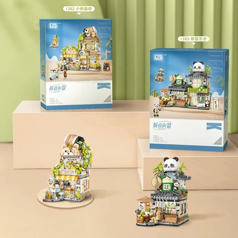 Street View House Building Blocks Izakaya Shaved Ice Shop Takoyaki Shop Coffee Shop Panda Tea House Children's Gift