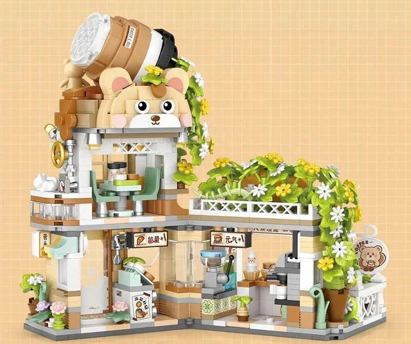 Street View House Building Blocks Izakaya Shaved Ice Shop Takoyaki Shop Coffee Shop Panda Tea House Children's Gift
