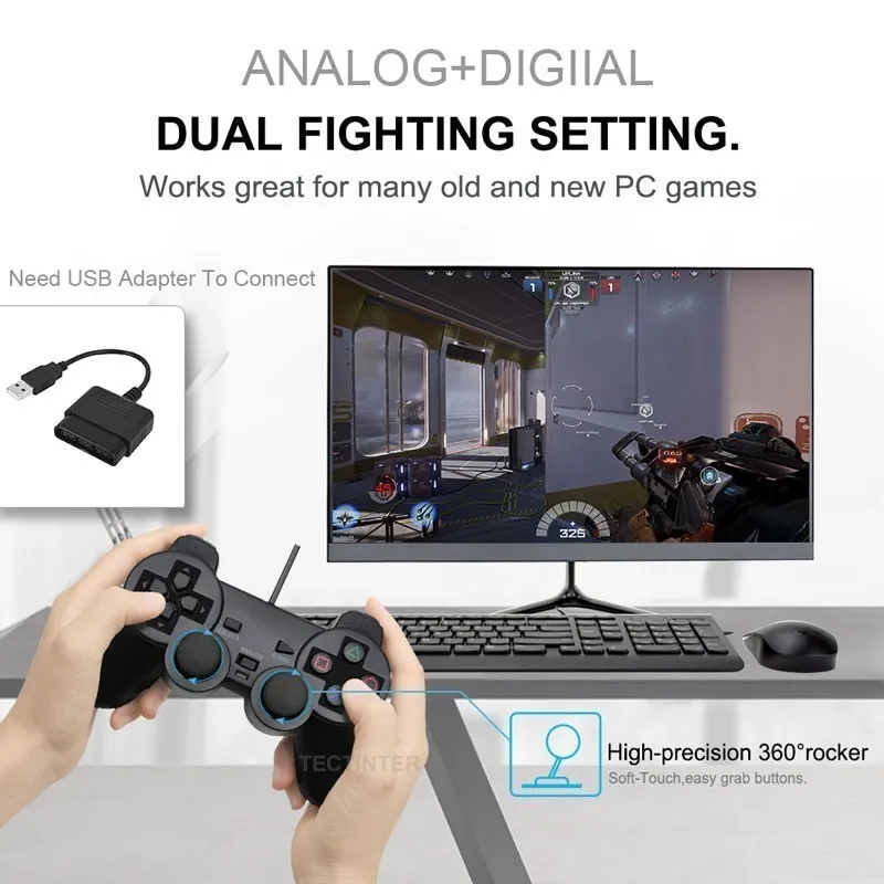 Wired Controller for Sony PS2 Gamepads for Joystick for Playstation 2 Vibration Shock Joypad Wired USB PC Controle Accessories