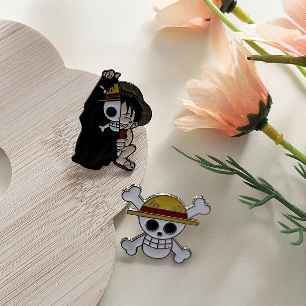 2pcs One Piece Luffy Anime Lapel Pins Set Enamel Brooches for Backpack Men Women Jewelry Accessory Cool Anime Badges