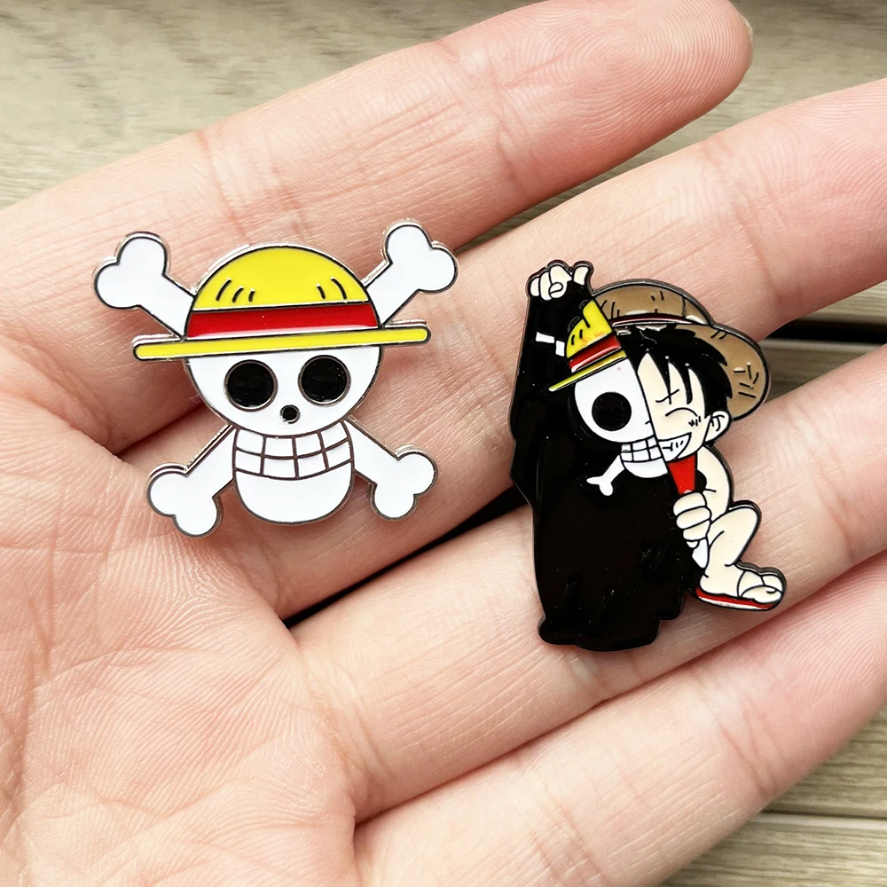 2pcs One Piece Luffy Anime Lapel Pins Set Enamel Brooches for Backpack Men Women Jewelry Accessory Cool Anime Badges