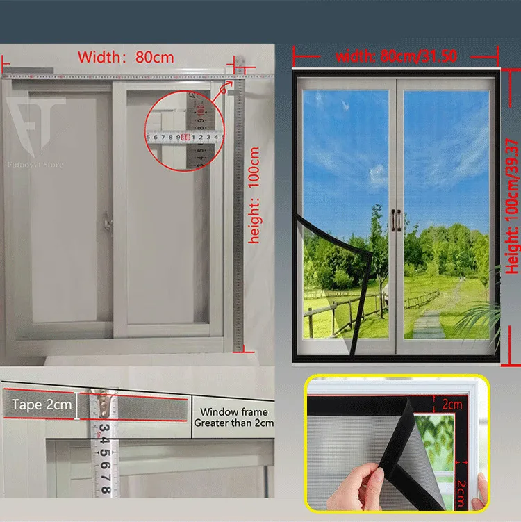 Self-Adhesive Black PP Nano Window Screen Mesh Anti-Mosquito Net Easy Install No Drill for Home