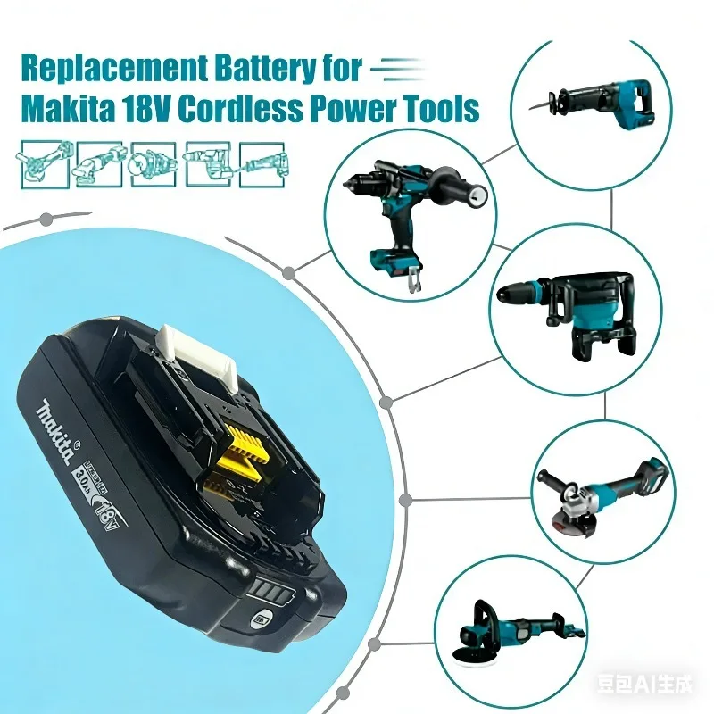 Original Makita 3AH/Makita 18V BL1830B BL1850B BL1850 BL1840 BL1860 BL1815 Backup Lithium Battery+DC18RC Charger
