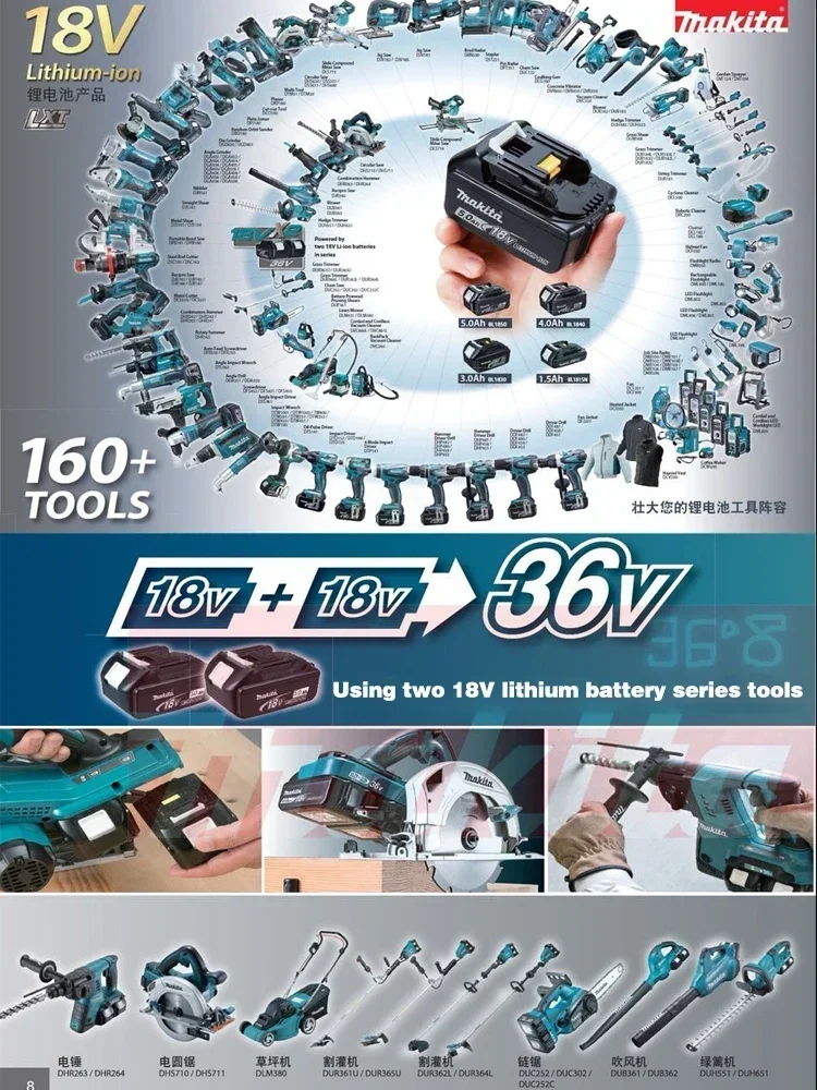 Original Makita 3AH/Makita 18V BL1830B BL1850B BL1850 BL1840 BL1860 BL1815 Backup Lithium Battery+DC18RC Charger