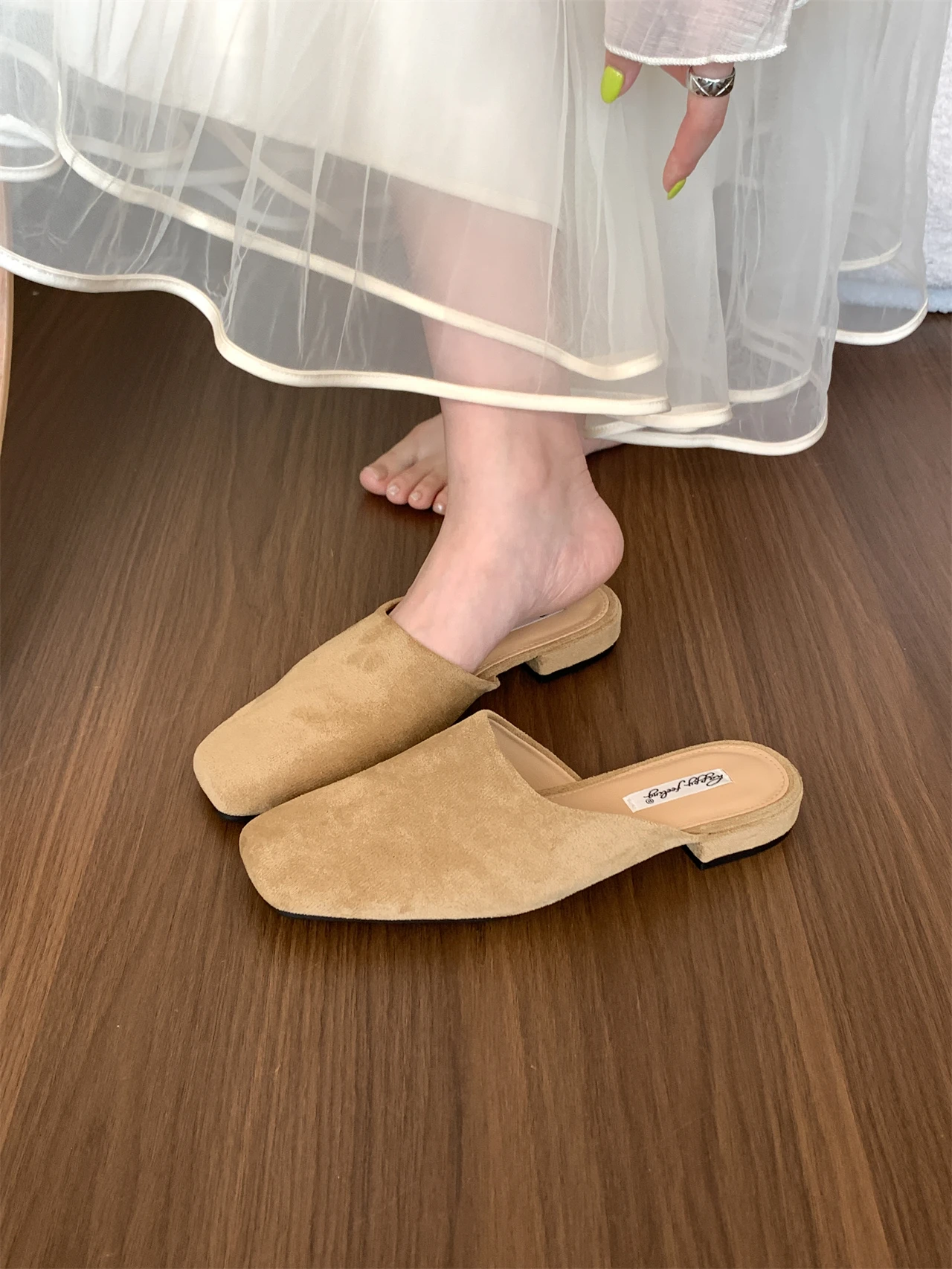 Bailamos Brand Women Slippers Square-toed Muller Shoes Lady Luxury Low Heel Outdoor Slippers Summer Fashion All-Match Slides