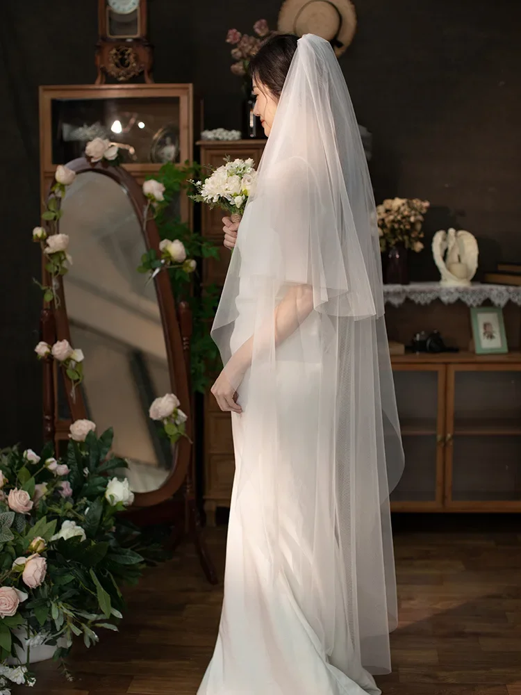 Cut Edge Wedding Veil Cover Face Bridal Veils 2T Bride Veil With Comb Simple Customized