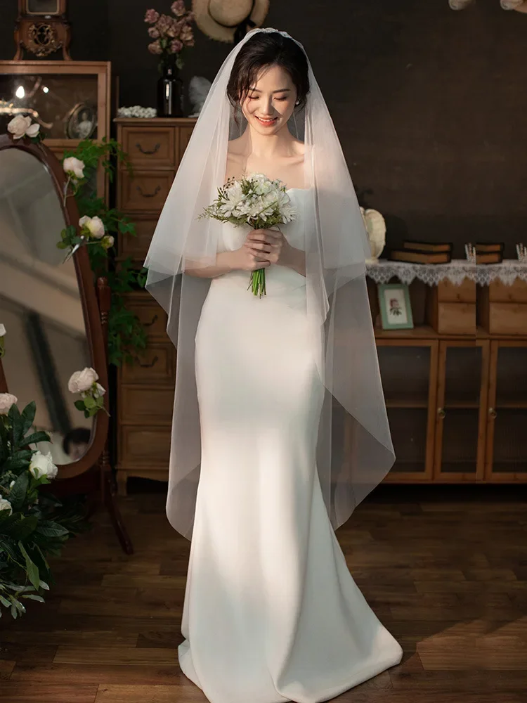 Cut Edge Wedding Veil Cover Face Bridal Veils 2T Bride Veil With Comb Simple Customized