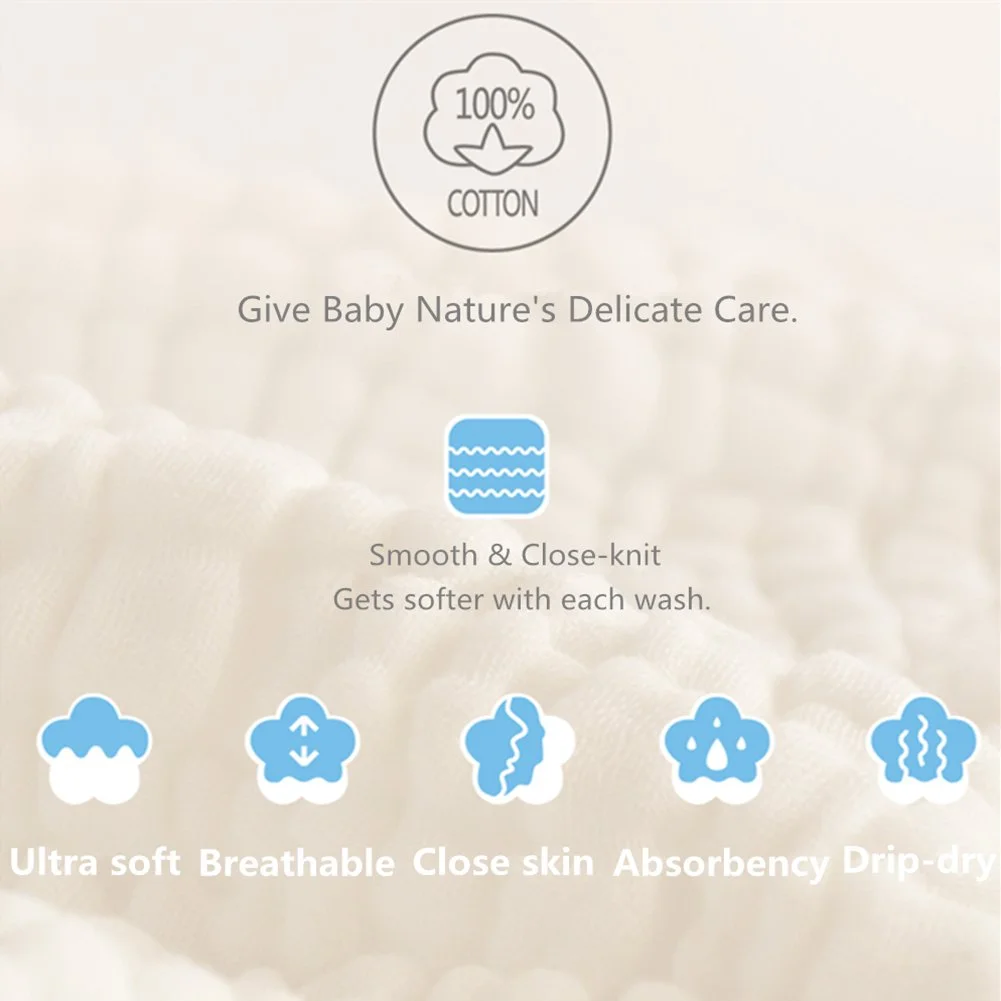 Baby Muslin Washcloths Natural Cotton Baby Wipes Soft Newborn Face Towel Sensitive Skin- Baby Registry 12*12inch Towels 2pcs