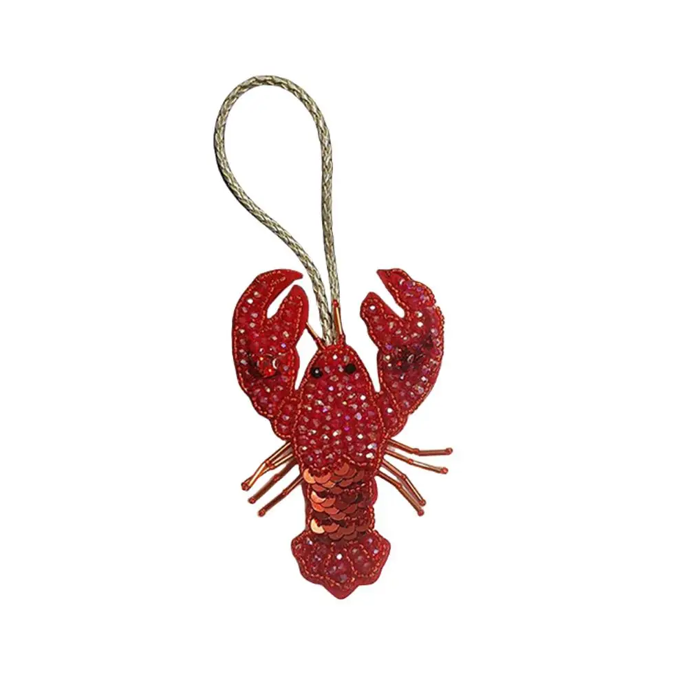 Handmade Rhinestone Lobster Beaded Pendant Pretty Hand Sewn Bag Charms Octopus Turtle Hanging Rope Patches Applique Bag Lanyard