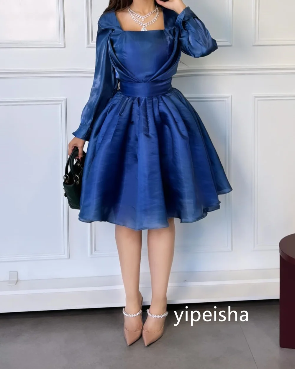 Customized Exquisite Organza A-line Square Neck Midi Dresses Prom Dresses Modern Style Pastrol Unisex Chinese Style Formal Casua