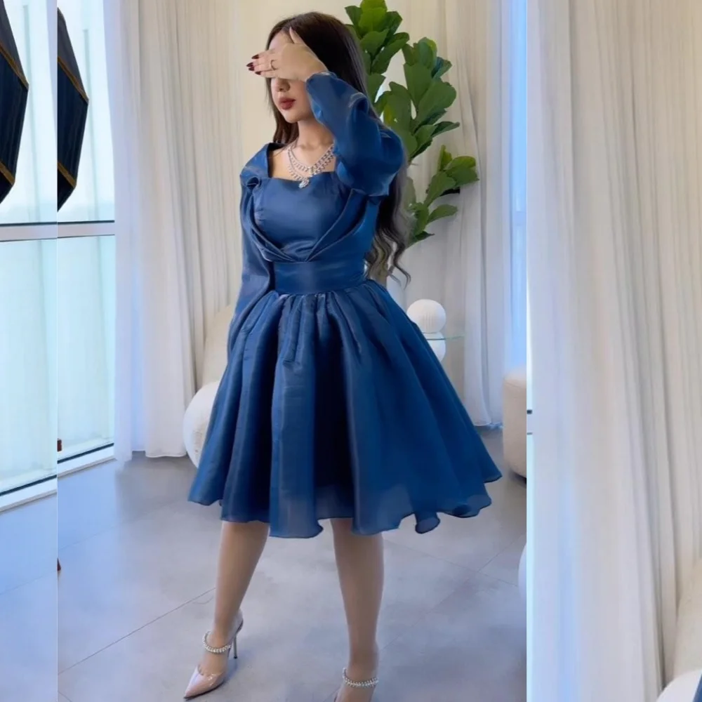 Customized Exquisite Organza A-line Square Neck Midi Dresses Prom Dresses Modern Style Pastrol Unisex Chinese Style Formal Casua