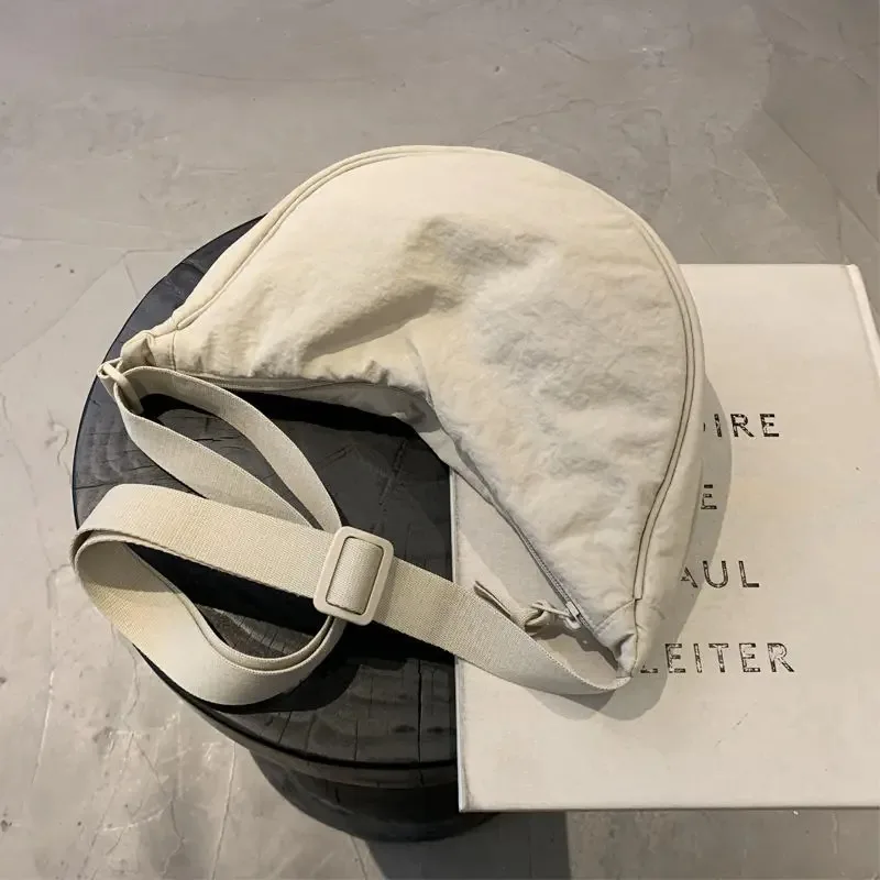 Solid Color Chest Bag for Women Large Capacity Travel Crossbody Female Half Moon Bag Ladies Daily Cotton Filled Shoulder Bag