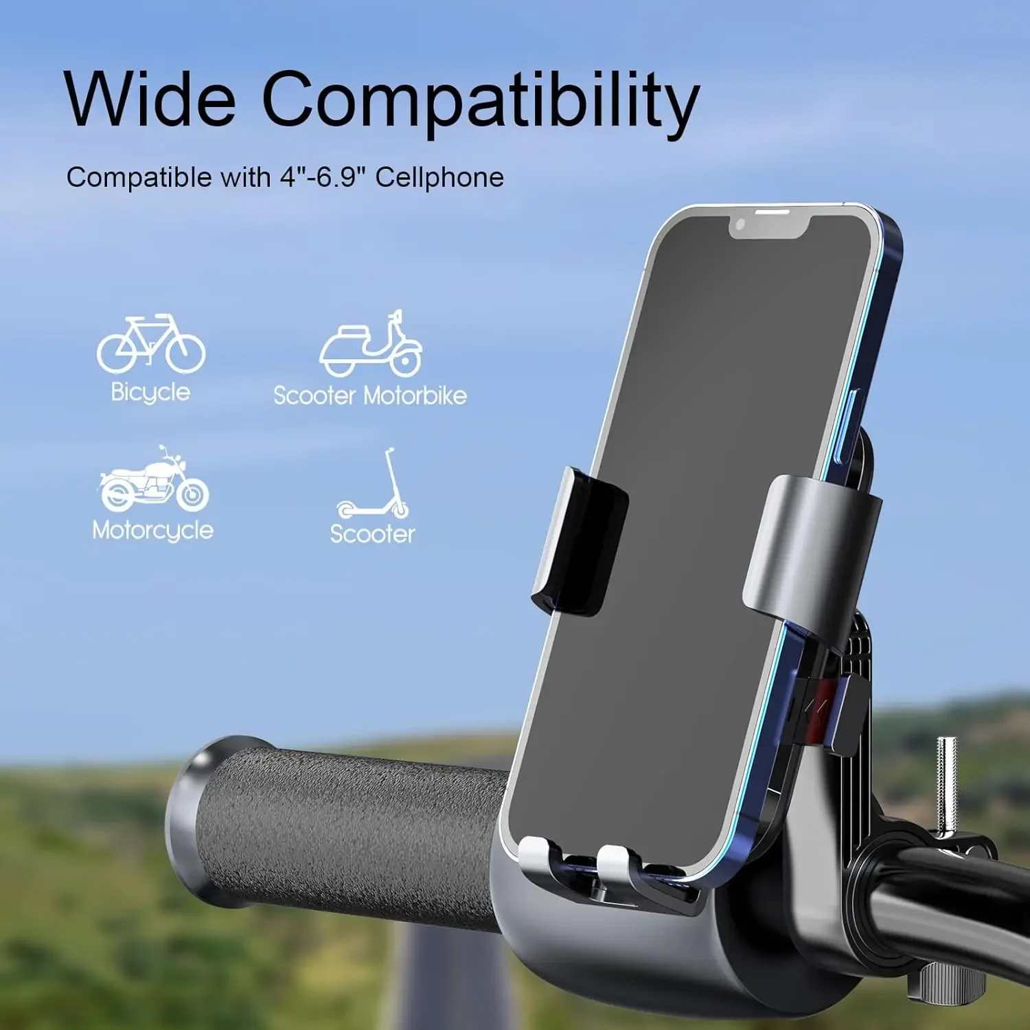 Universal Bike Phone Holder 360° Rotatable Phone Holder Handlebar Stand One Hand Operation GPS Clip for Motorcycle ATV Scooter