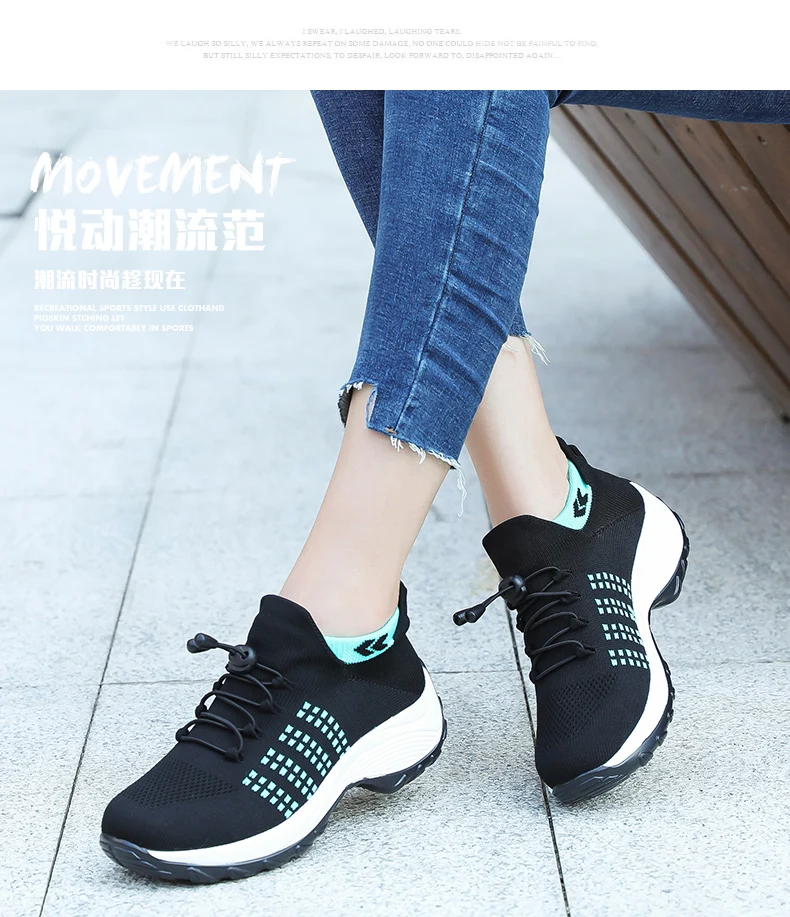 Women Walking Trainers Fashion Fly Weaving Sock Sneakers Breathe Comfortable Nursing Shoes Casual Platform Loafers Non-Slip