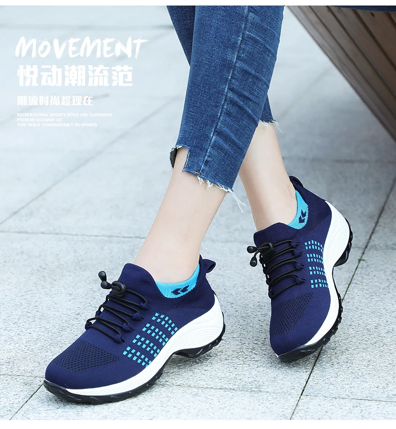 Women Walking Trainers Fashion Fly Weaving Sock Sneakers Breathe Comfortable Nursing Shoes Casual Platform Loafers Non-Slip