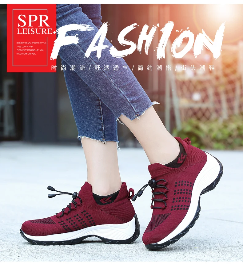 Women Walking Trainers Fashion Fly Weaving Sock Sneakers Breathe Comfortable Nursing Shoes Casual Platform Loafers Non-Slip