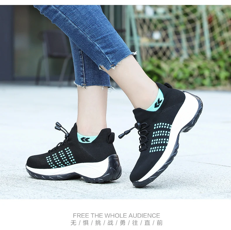 Women Walking Trainers Fashion Fly Weaving Sock Sneakers Breathe Comfortable Nursing Shoes Casual Platform Loafers Non-Slip