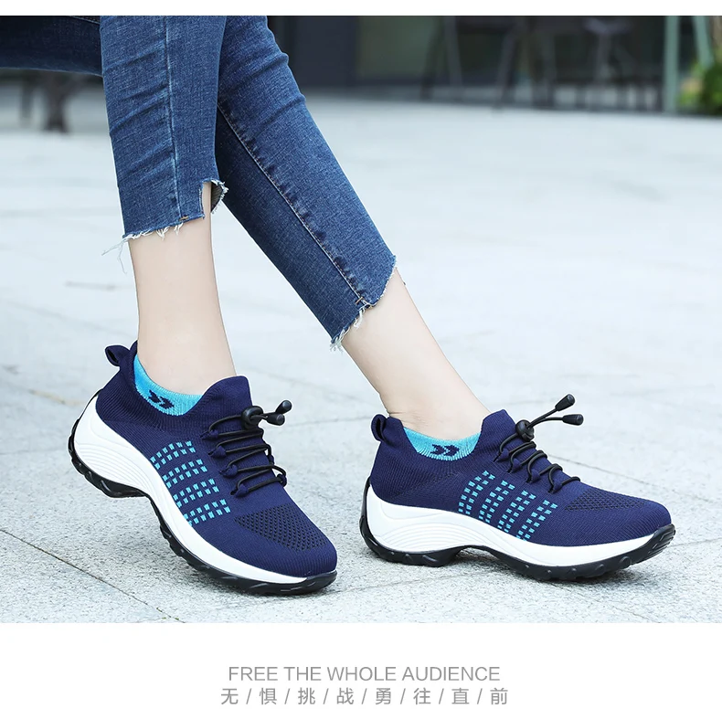 Women Walking Trainers Fashion Fly Weaving Sock Sneakers Breathe Comfortable Nursing Shoes Casual Platform Loafers Non-Slip