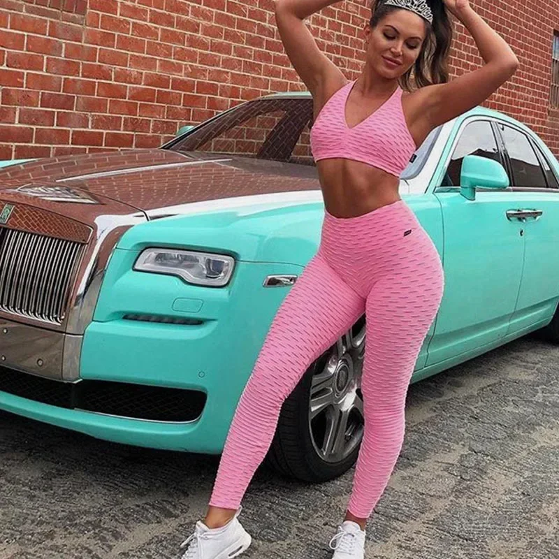 Women High Waist Bubble Leggings Seamless Yoga Leggings High Elastic Hip Liftting Gym Trainning Running Slim Fashion Pants
