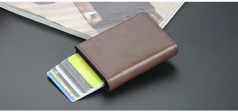 2024 Magnet Anti Rfid Blocking ID Credit Card Holder Case for Men Leather ID Bank Wallets with Magnetic Buckle Closer Cardholder