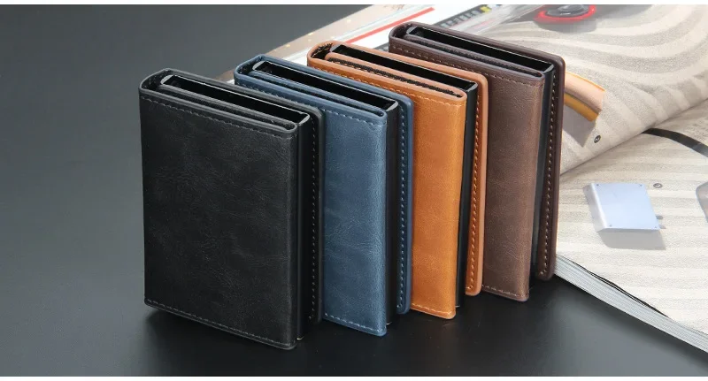 2024 Magnet Anti Rfid Blocking ID Credit Card Holder Case for Men Leather ID Bank Wallets with Magnetic Buckle Closer Cardholder